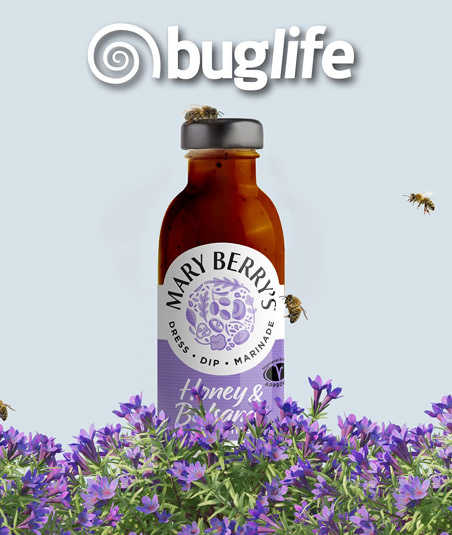 Photograph: Sauce bottle surrounded by lavendar with text @buglife